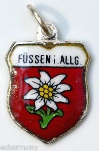 Fussen GERMANY Edelweiss Vintage Silver Enamel Travel Shield Charm